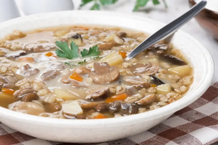 Vegetarische Gerstensuppe mit saisonalen Produkten im Herbst zubereiten