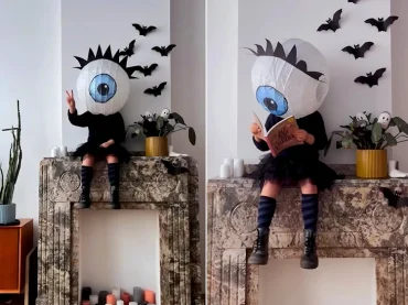 Weißen Lampion wie ein Auge bemalen für ein Monster-Kostüm