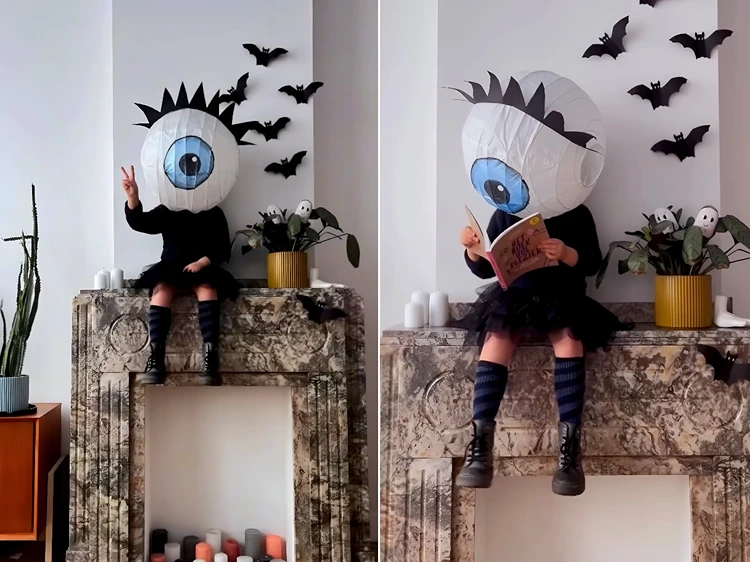 Weißen Lampion wie ein Auge bemalen für ein Monster-Kostüm