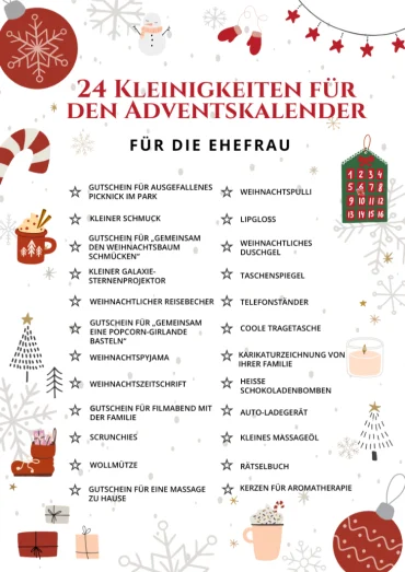 24 kleinigkeiten für adventskalender für die ehefrau