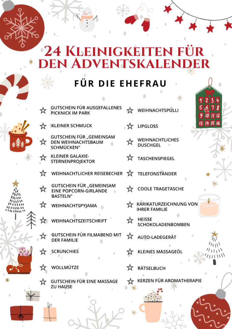 24 kleinigkeiten für adventskalender für die ehefrau