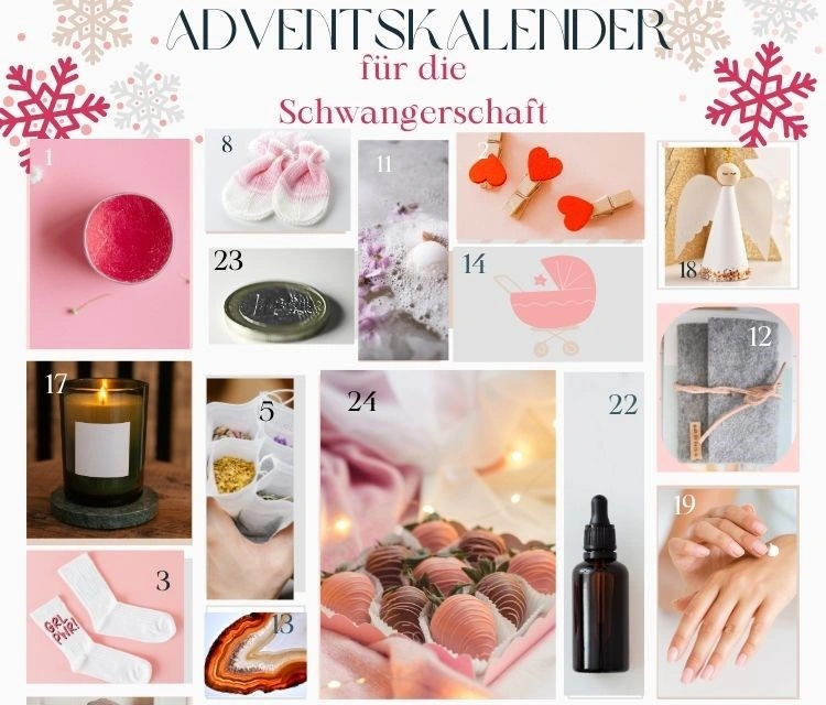 Adventskalender für die Schwangerschaft mit Liste und Ideen für Geschenke