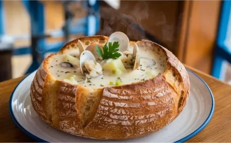 Clam Chowder im Brotlaib servieren