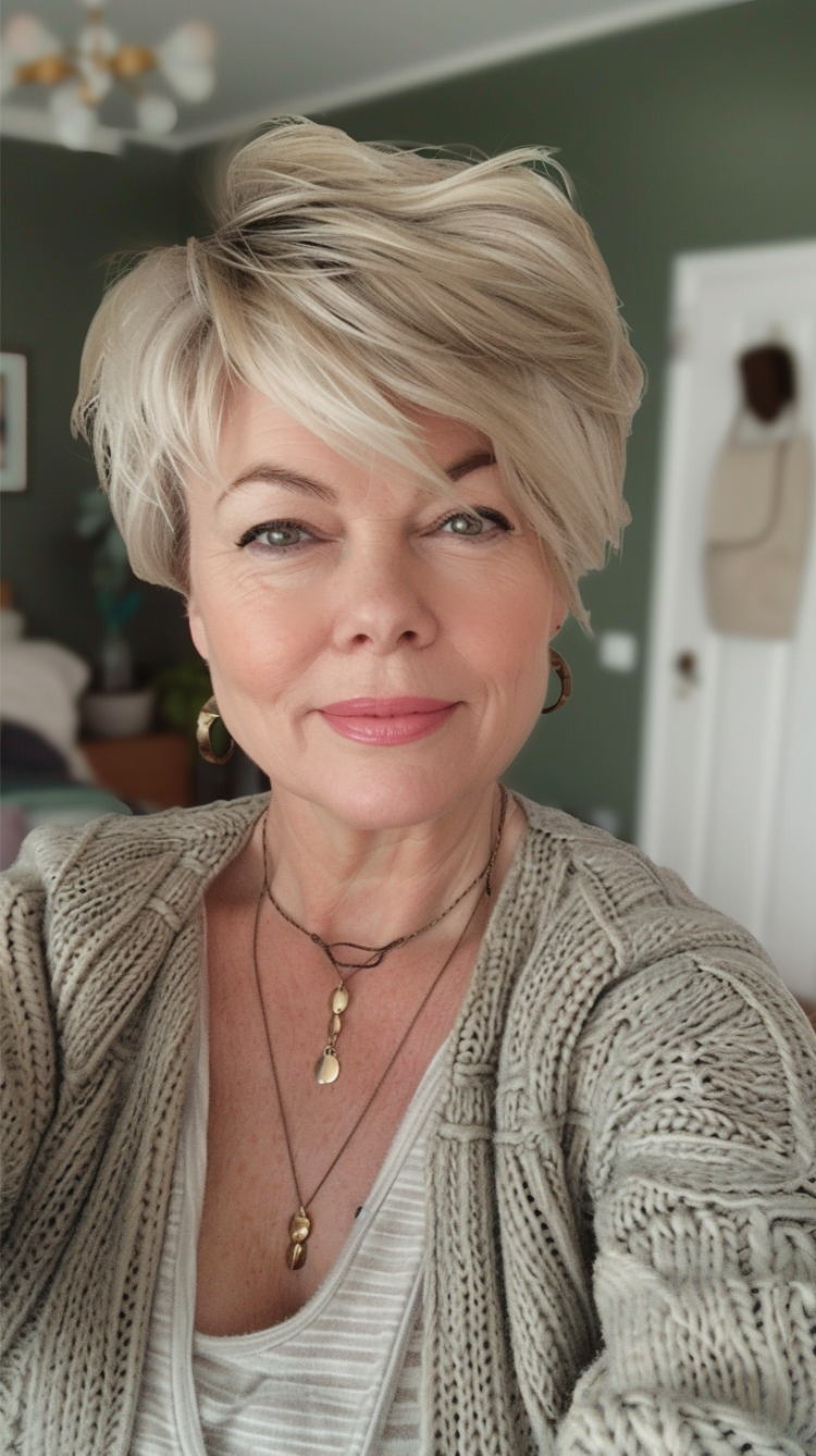 frecher pixie cut mit seitenscheitel für feines haar