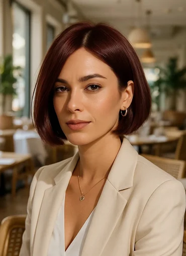 haarfarbe burgunderrot trend winter 2025 assymetrischer bob