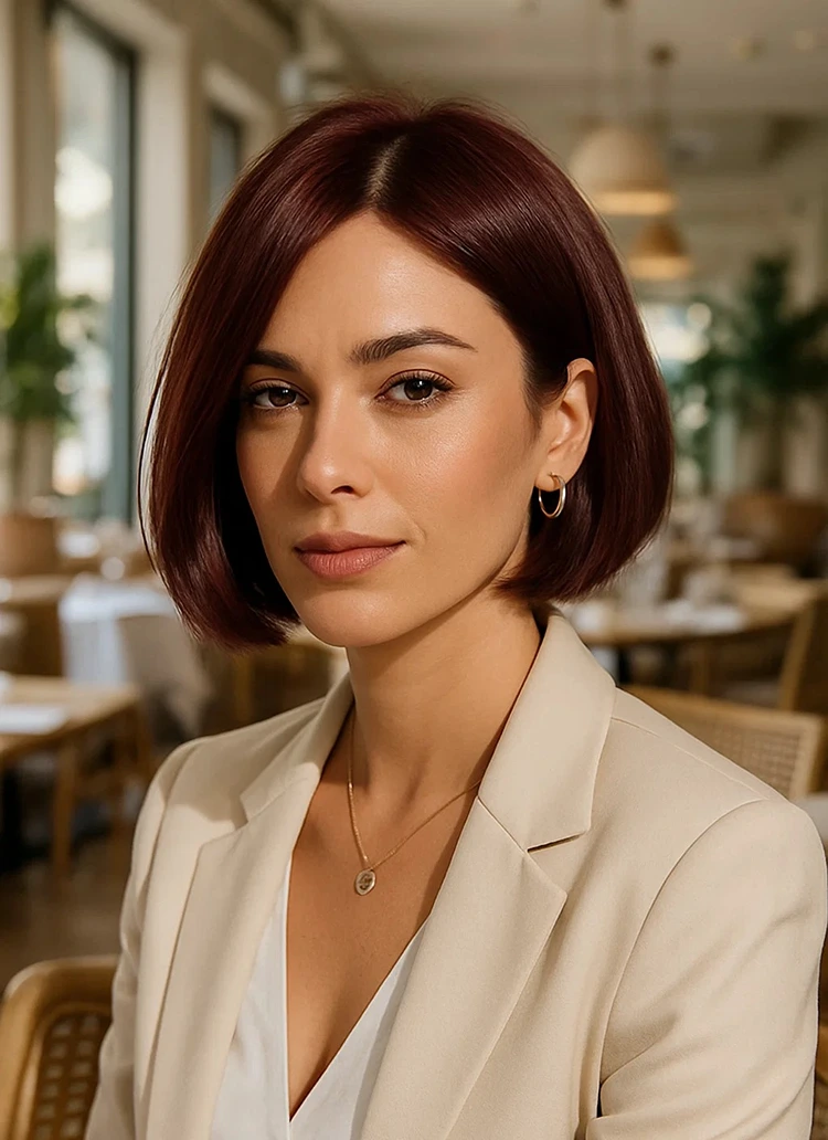 haarfarbe burgunderrot trend winter 2025 assymetrischer bob