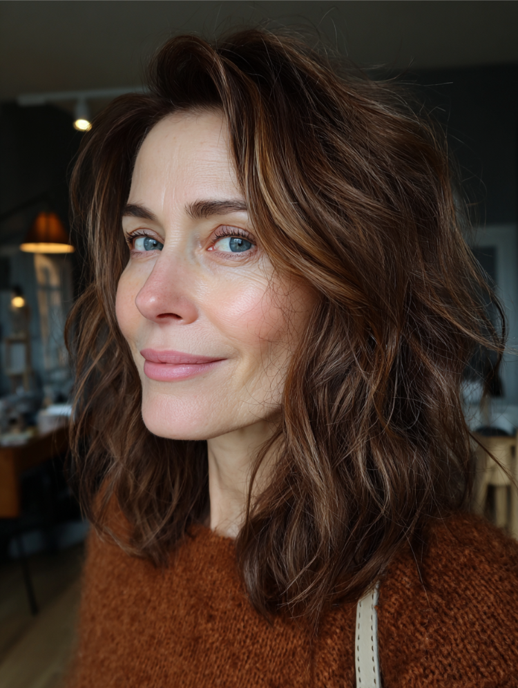 lange bob frisur für dickes, welliges haar für frauen ab 50