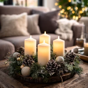 moderner adventskranz mit led kerzen