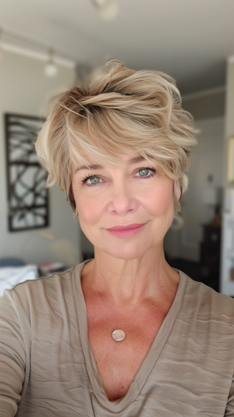 pixie schnitt für feines haar mit warmem blond pixie mit tiefe