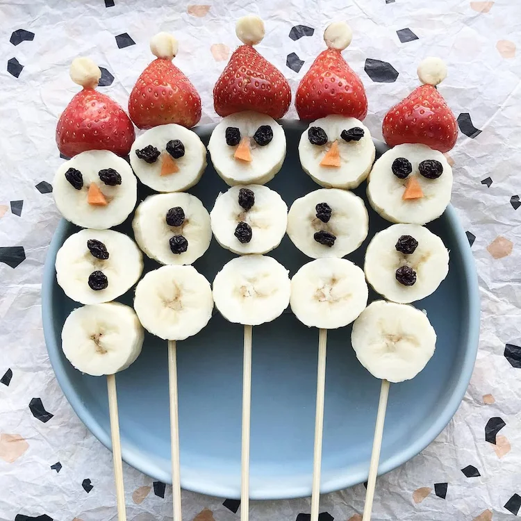 Schneemann aus Obst für den Kindergarten