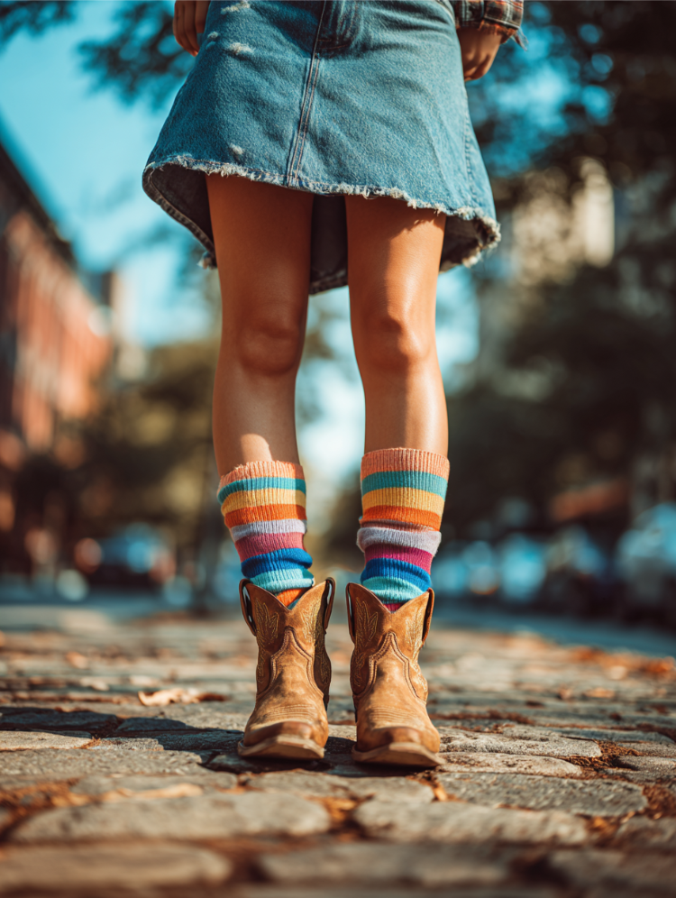 sichtbare socken zu stiefeletten und stiefeln cowboy boots mit bunten socken