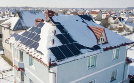 solarpanele im winter – schneeablagerungen auf dem dach