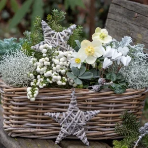 weihnachstgesteck im korb selber machen