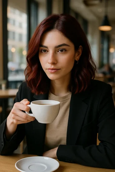 wellige haare burgunderrot mit mittelscheitel