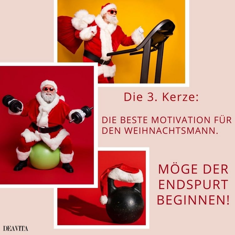 Die dritte Kerze ist eine Motivation an den Weihnachtsmann, fit für Weihnachten zu werden