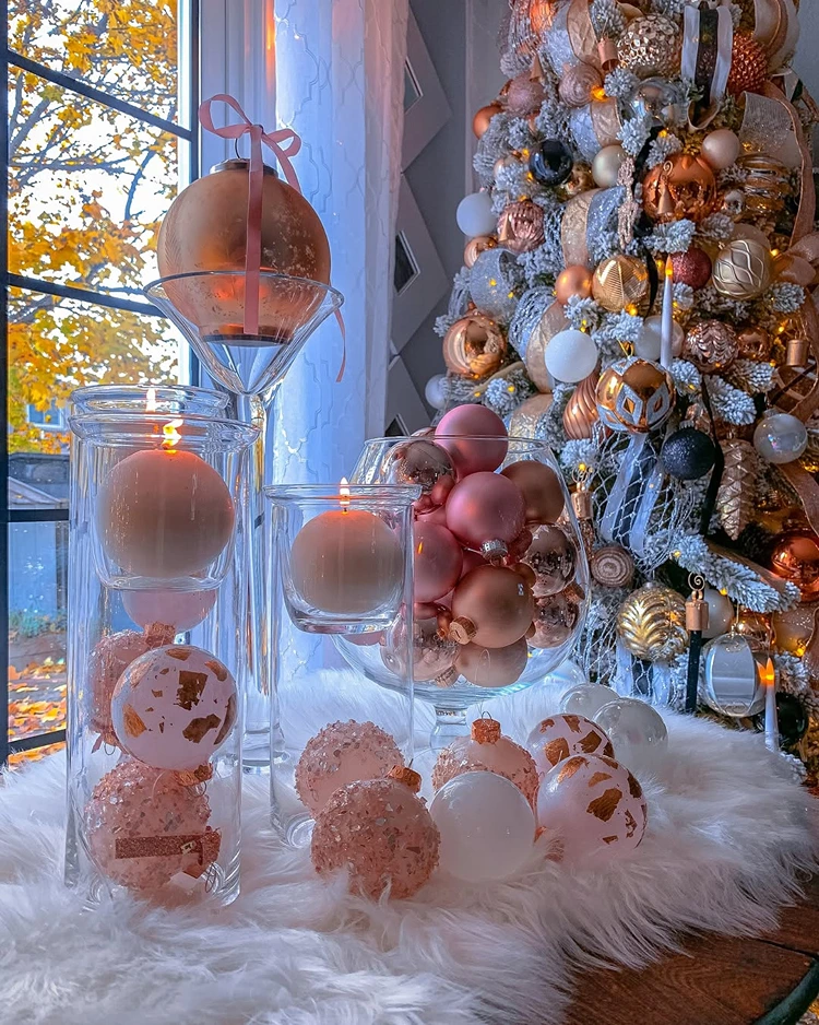 glassschalen weihnachtlich dekorieren in roségold