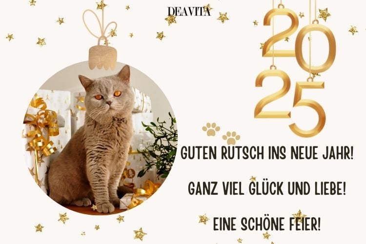 guten Rutsch ins neue Jahr 2025 lustiges Bild mit Katze