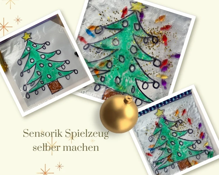 Sensorik Spielzeug Tannenbaum mit Weihnachtsbaumkugeln selber machen