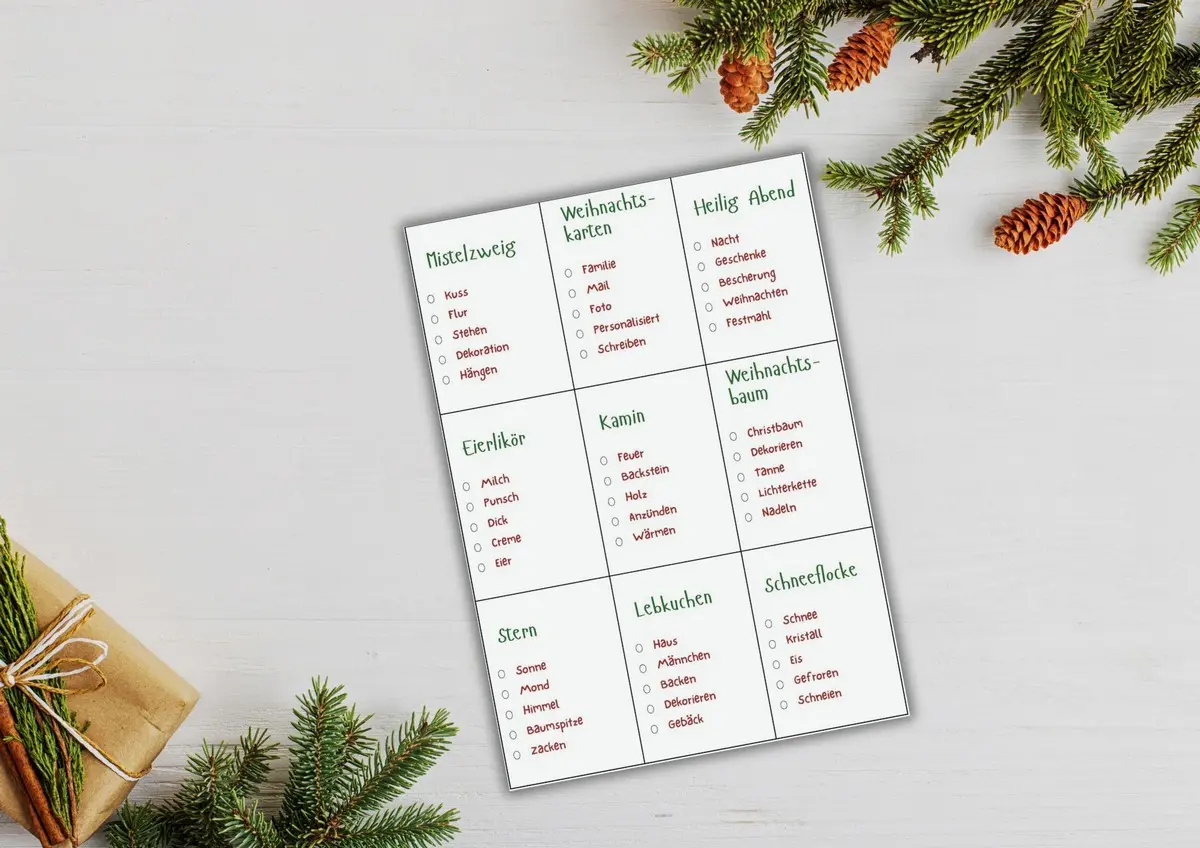 Tabu-Spiel für Weihnachten ausdrucken oder eigene Begriffe ausdenken