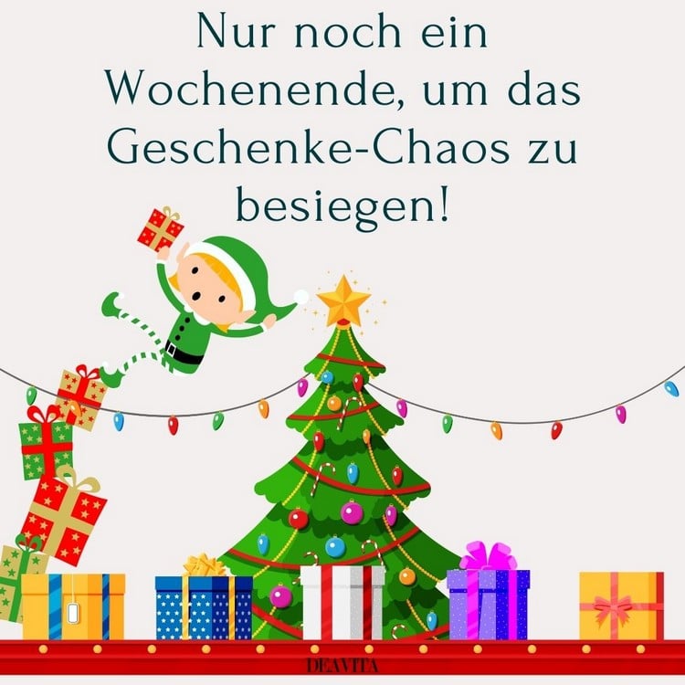 Weihnachtself im Weihnachtsstress - Bald ist das Geschenke-Chaos vorüber