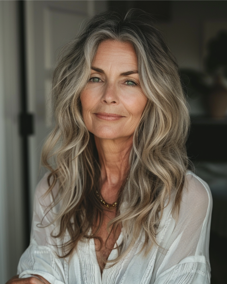 50 jährige frau mit langem stufenschnitt