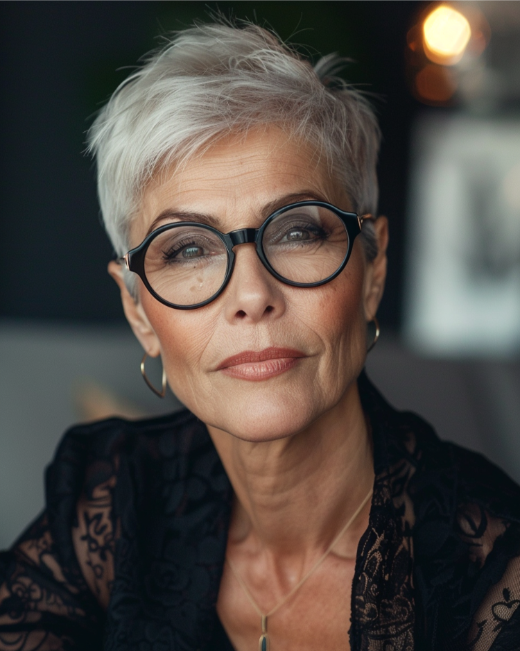 angesagte frisuren 2025 für frauen ab 50 mit brillen