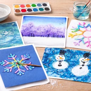 Bilder malen mit Salz und Wasserfarben oder Bastelkleber