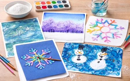 Bilder malen mit Salz und Wasserfarben oder Bastelkleber