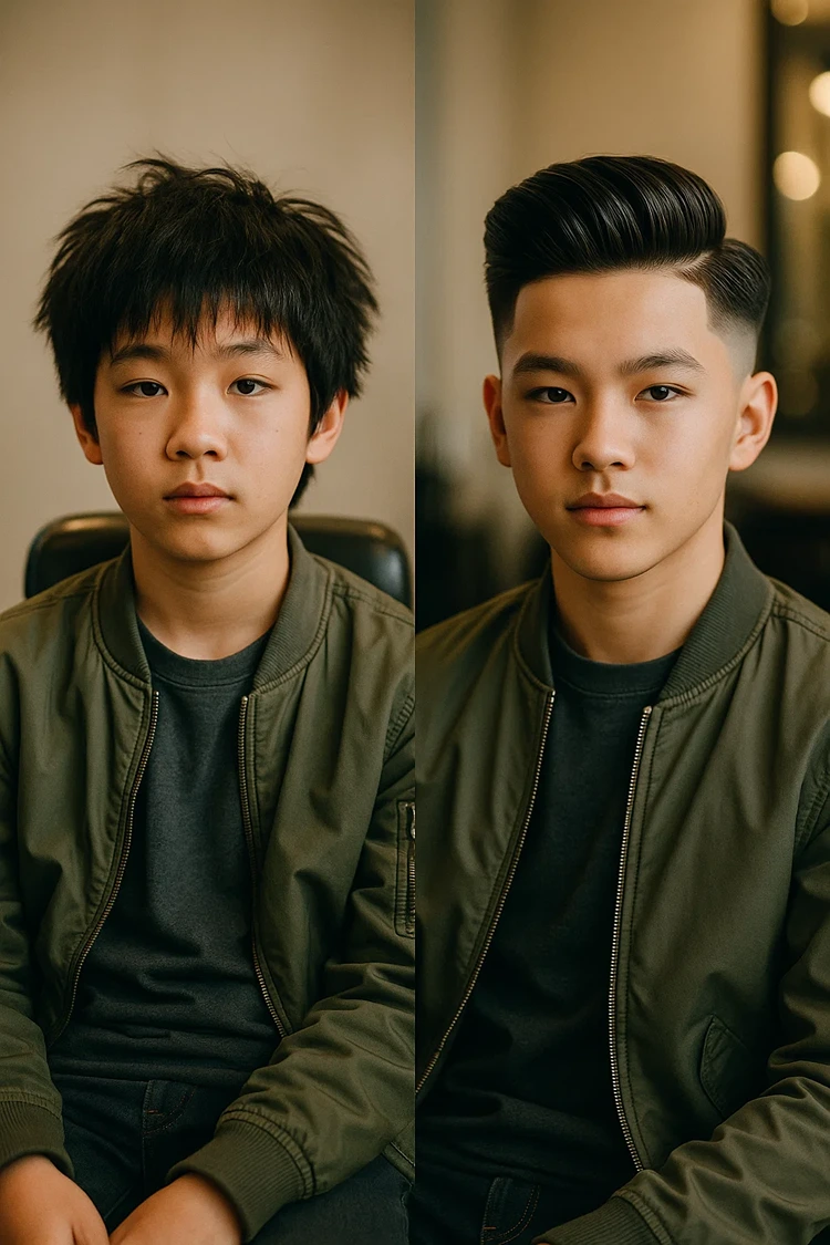 coole frisuren für jungs ab 14 pompadour haarschnitt vorher nachher