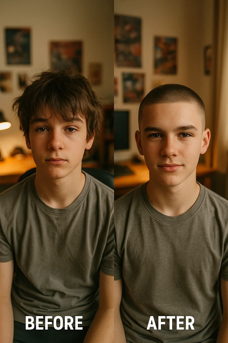 coole jungs frisuren buzz cut vorher nachher