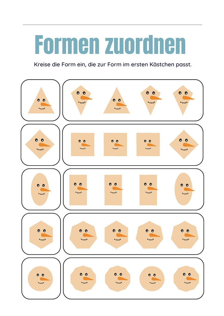 formen zuordnen thema schneemann