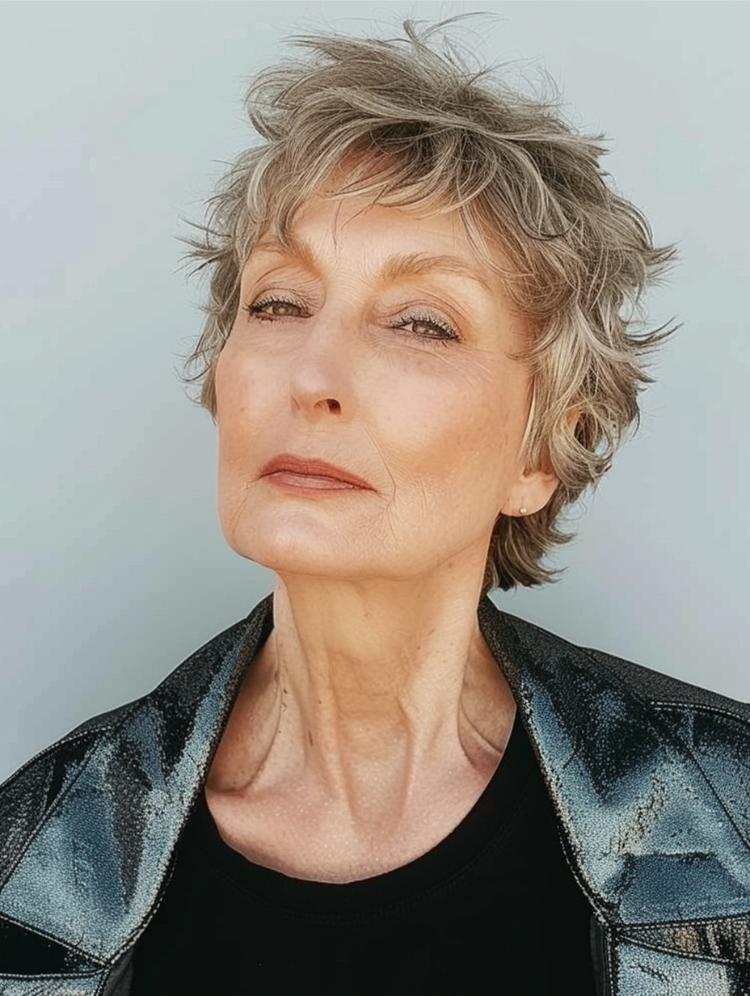frau ab 60 mit pixie shag cut