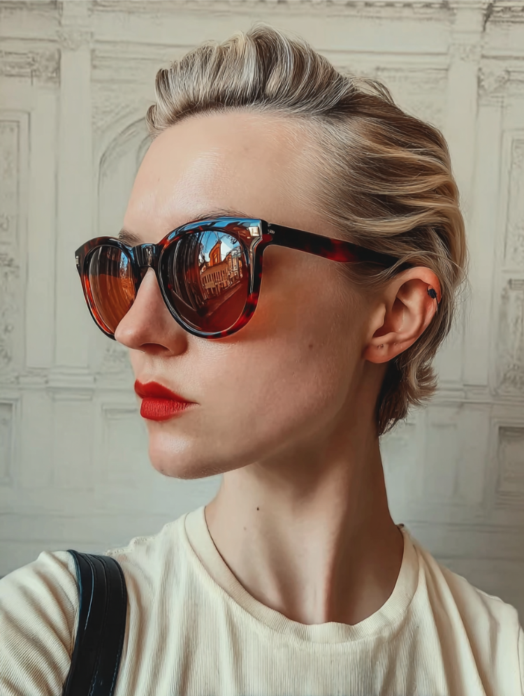 frau mit blonden haaren und la dolce vita crop