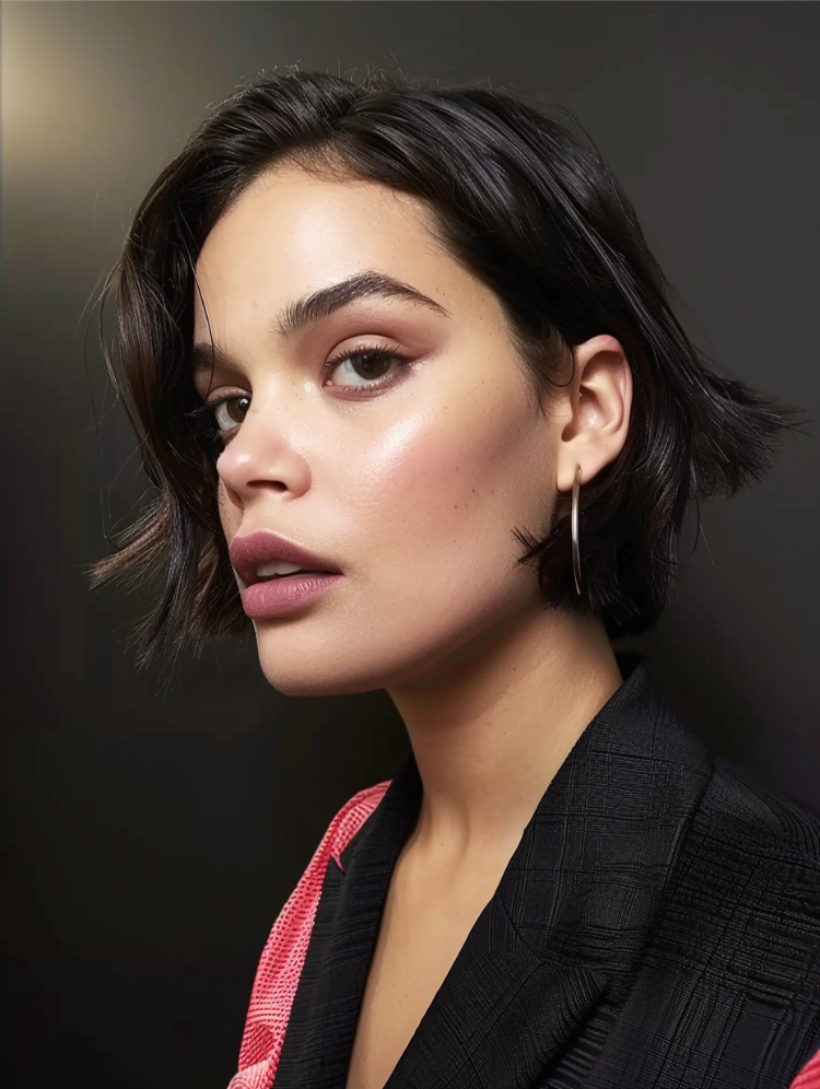 frau mit dunklem haar und italian crop