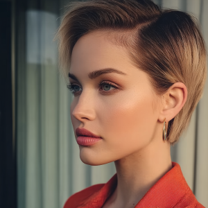 frau mit eleganter italienischer kurzhaarfrisur