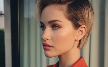 frau mit eleganter italienischer kurzhaarfrisur