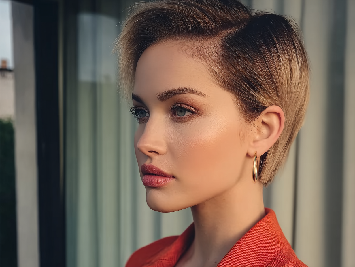 frau mit eleganter italienischer kurzhaarfrisur