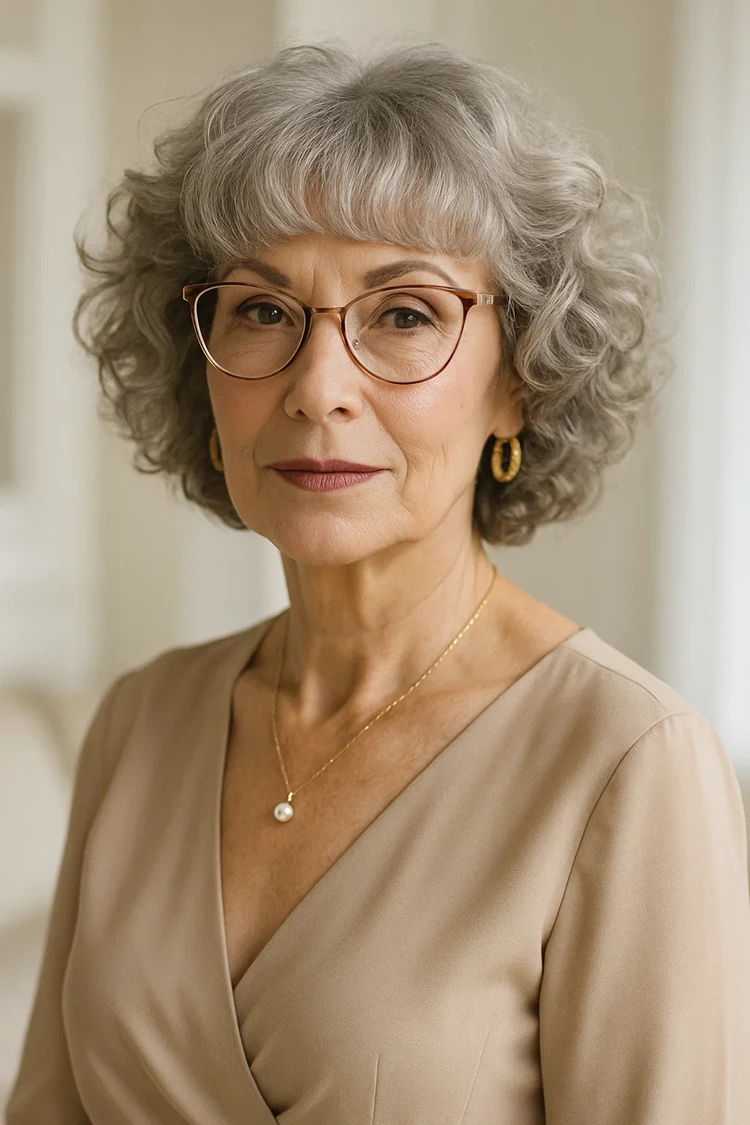 frisuren ab 60 mit brille lockiger bob