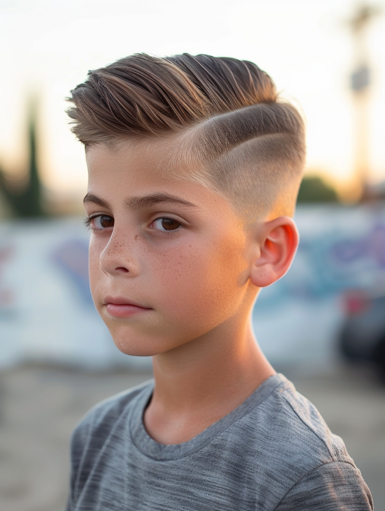 moderner haarschnitt mit hartem scheitel für jungs