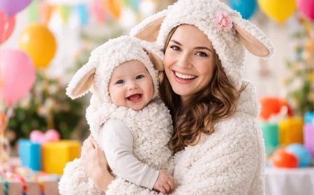 Mutter Kind Kostüm für Fasching selbst zusammenstellen - Das niedliche Schafskostüm