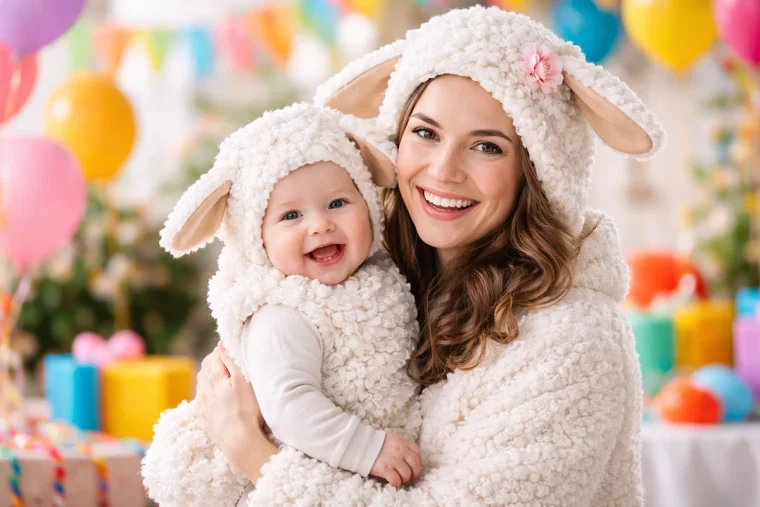 Mutter Kind Kostüm für Fasching selbst zusammenstellen - Das niedliche Schafskostüm