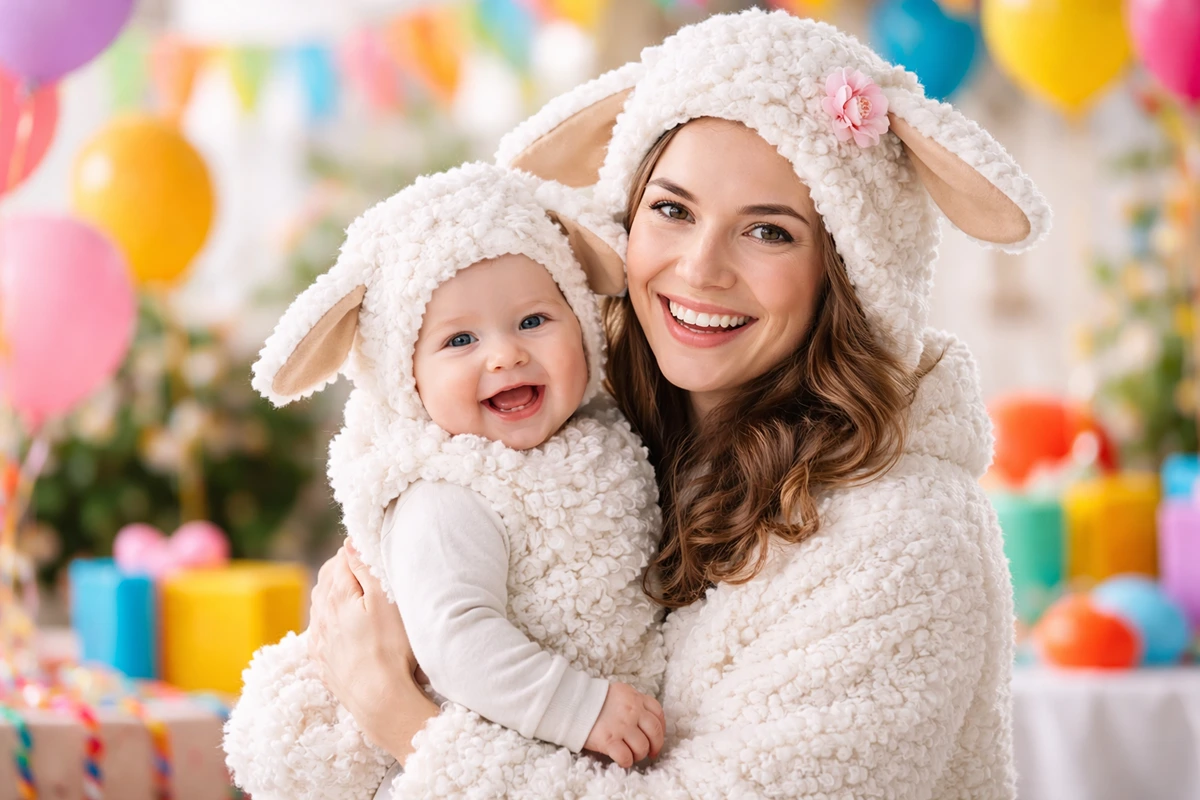 Mutter Kind Kostüm für Fasching selbst zusammenstellen - Das niedliche Schafskostüm