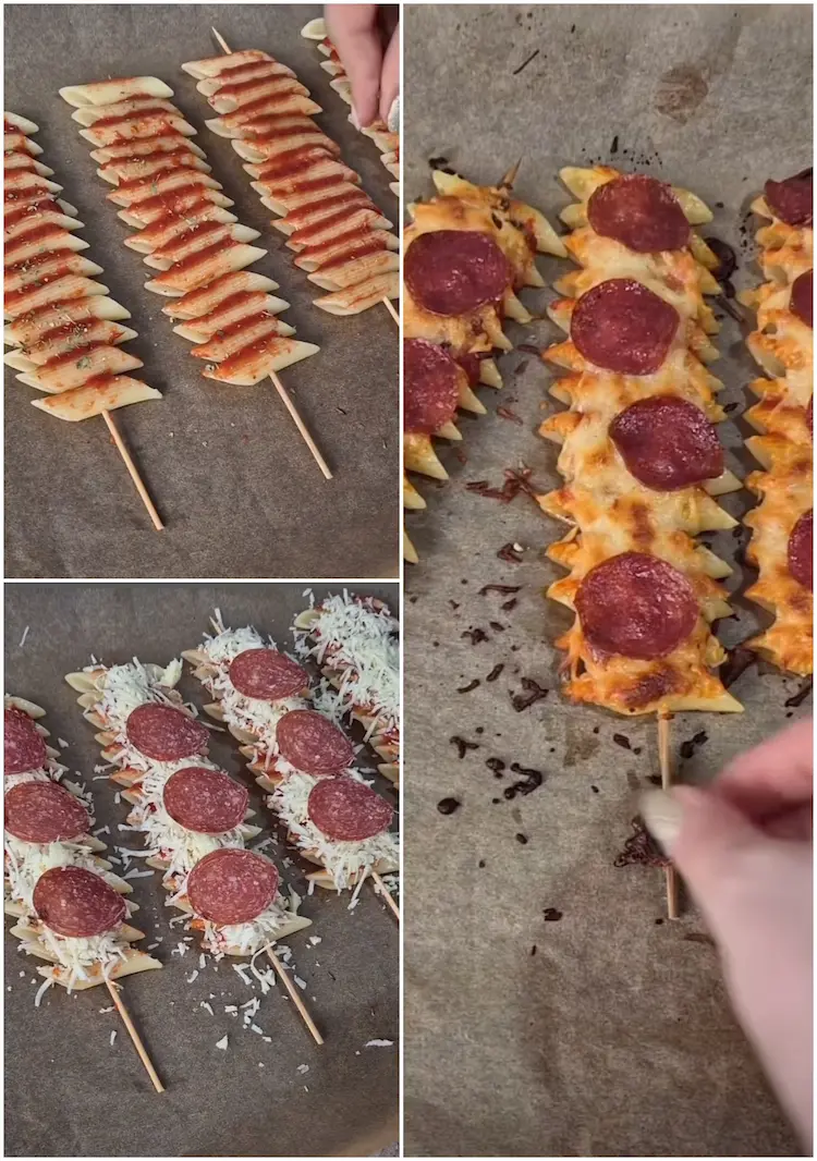 penne pasta spiesse als fingerfood