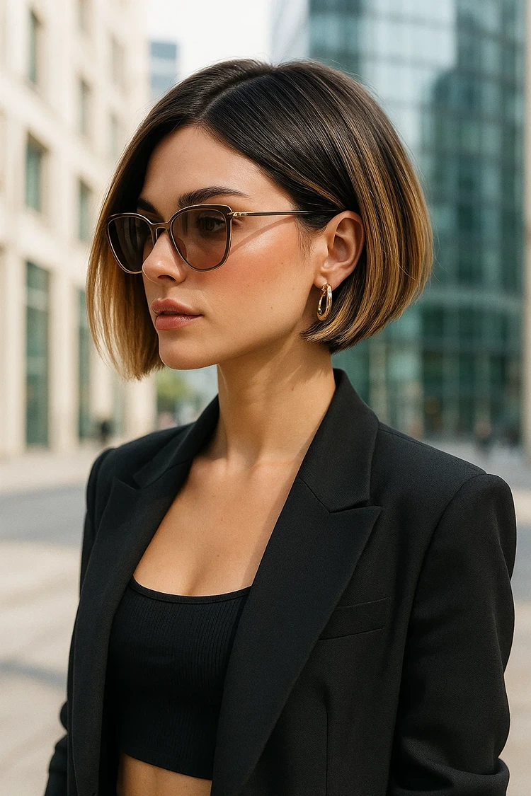 schräger bob hinten kurz gestuft balayage