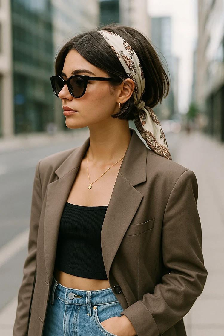 schräger bob hinten kurz mit seidentuch