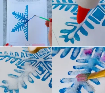 Wintermotiv mit Aquarellen auf Papier malen und mit Kleber und Salzkristallen dekorieren