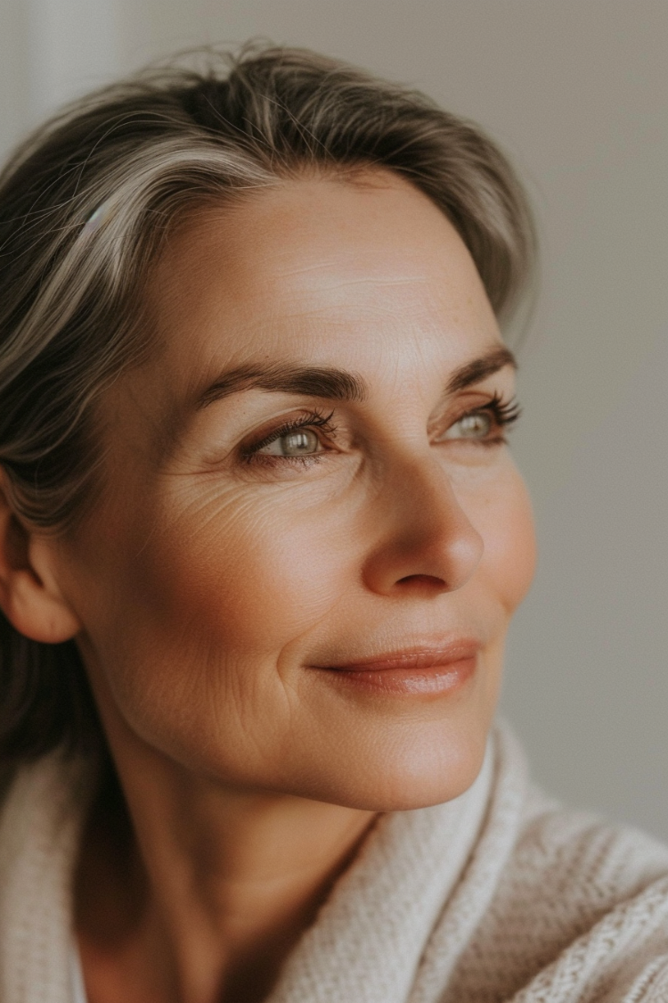 ältere frau mit perfekt geformten augenbrauen