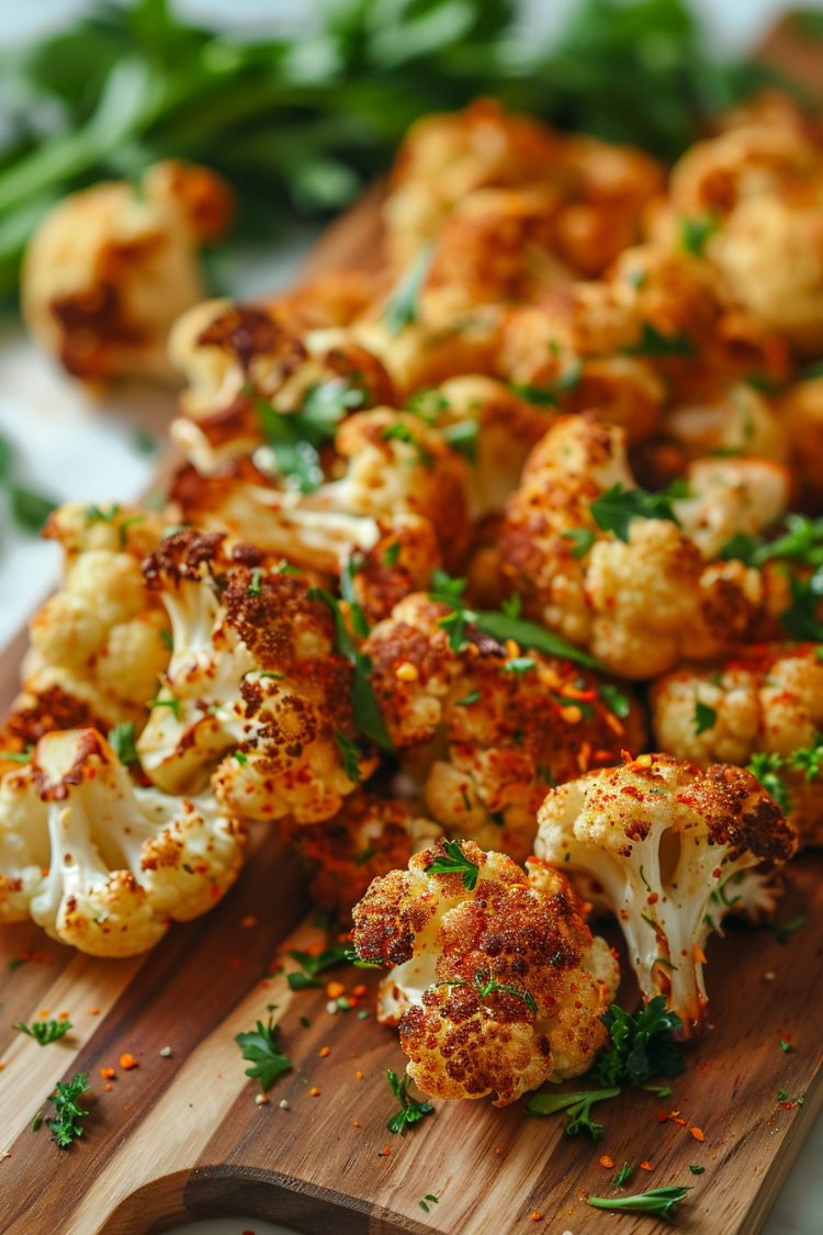 blumenkohl, gerade in der heißluftfritteuse zubereitet, serviert mit petersilie