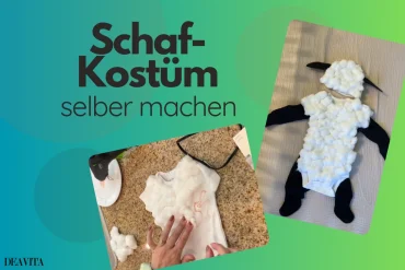 diy schafkostüm weißer body und wattebällchen