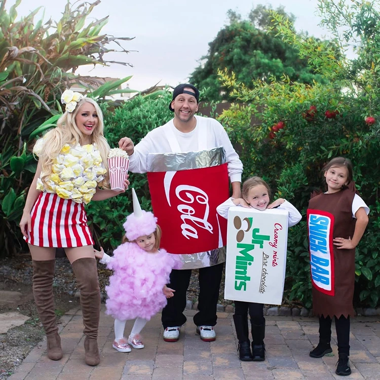 lustige diy kostüme für fasching zuckerwatte popcorn coca cola snickers jr mints